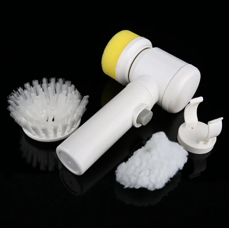 White power cleaning brush with interchangeable bristle, sponge and fleece heads