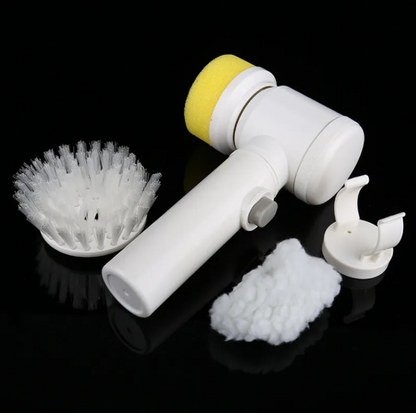 White power cleaning brush with interchangeable bristle, sponge and fleece heads