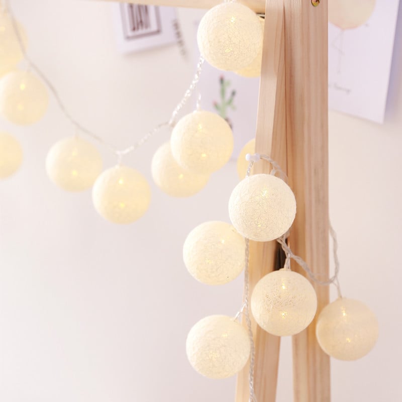 Cotton Ball Fairy Lights – LED String Lights for Bedroom & Party Decor