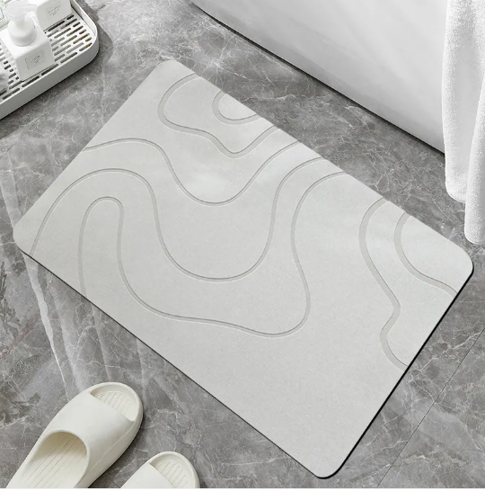 Light grey diatomite bath mat 60x39cm, quick-drying anti-slip shower mat