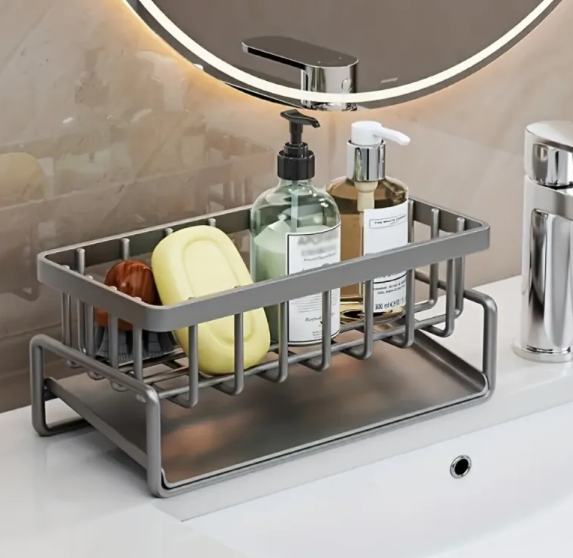 Stainless Steel Sink Caddy – Sponge Holder & Dish Cloth Drainer Rack
