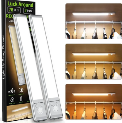 Twin pack of wireless LED wardrobe lights with motion sensor and three light colours