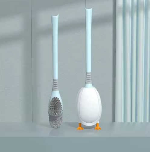 Blue toilet brush with duck holder – wall mountable toilet cleaning brush for rim and gaps