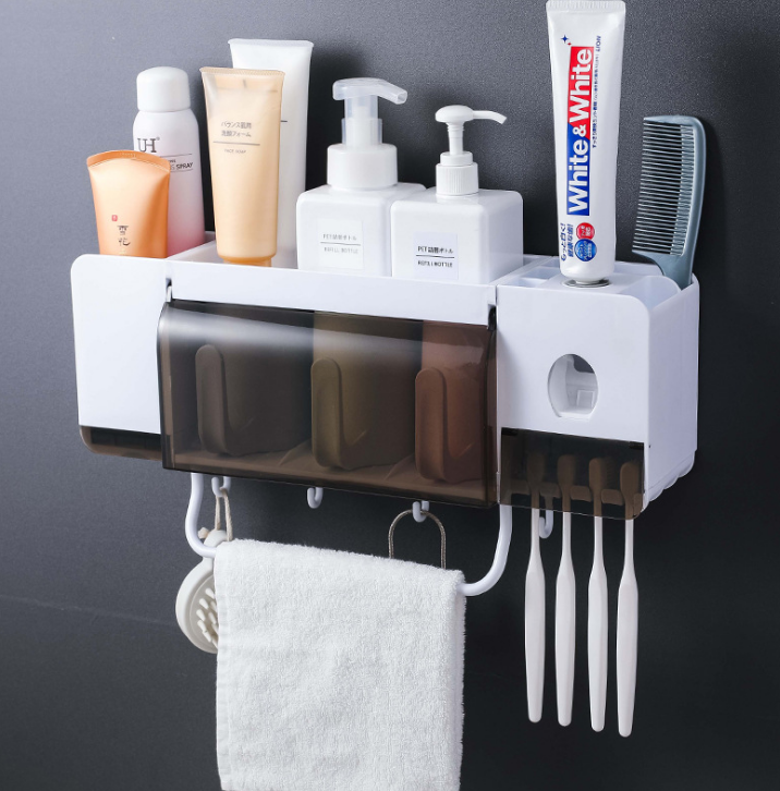 No-Drill Wall-Mounted Bathroom Organiser with Toothbrush Holder