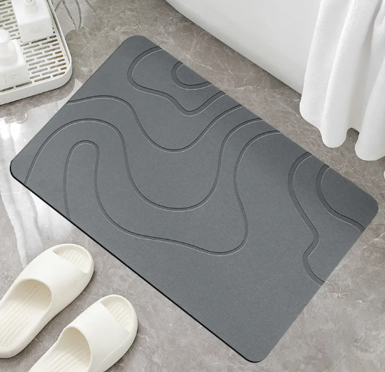 Dark grey diatomite bath mat 60x39cm, absorbent non-slip bathroom mat