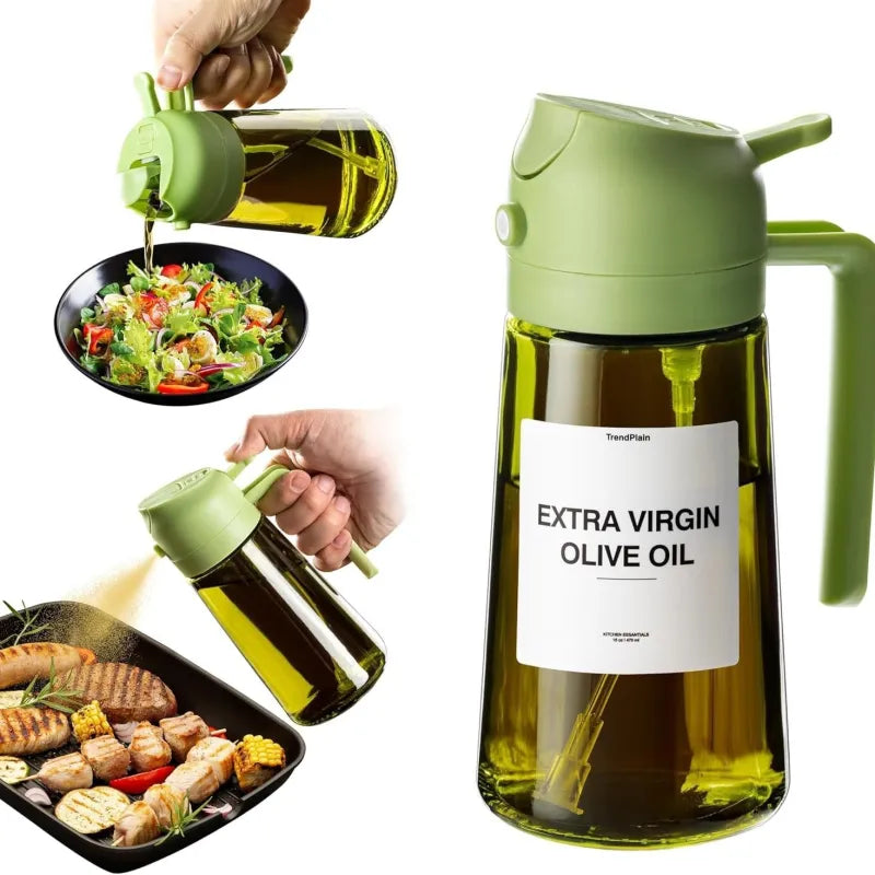 Green 2-in-1 oil sprayer and dispenser for kitchen, air fryer and grilling
